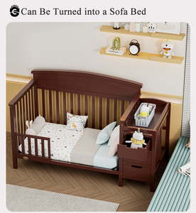 Cuna Convertible 4 en 1 de Madera de Pino Maciza al por Mayor B2B, Base de Cama de Metal Ajustable con Cajones - Product Image 4