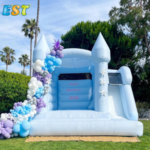 Château plein d'entrain de fête de mariage de PVC de videur gonflable commercial château sautant <span class=keywords><strong>bleu</strong></span> Mini maison de rebond avec la glissière combinée à vendre - Product Image 4