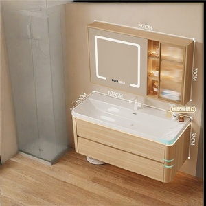 Mueble de baño estilo crema con esquinas redondeadas, lavabo de cerámica integrado, mueble de baño con lavabo. - Product Image 2