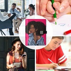 LABON-Agenda planificadora de piel sintética con hojas sueltas Afro para niñas y mujeres, cuaderno con impresión y horarios, color negro - Product Image 5
