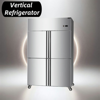 Réfrigérateur-congélateur commercial BINGEEDIY à double température, en acier inoxydable, 4 portes, pour restaurants et traiteurs