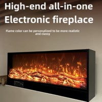 Cheminée Électronique Encastrée avec Simulation de Flamme de Bois, Armoire Chauffante Décorative, Éclairage d'Ambiance pour Salon et Maison