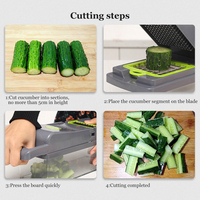 Coupe-légumes manuel multifonctionnel, en plastique alimentaire, facile à nettoyer, design portable, avec récipient, 16 pièces