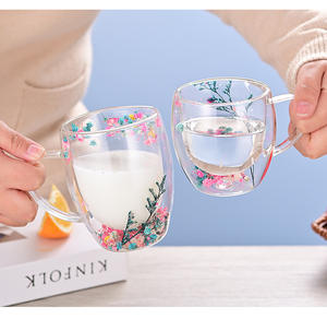 Vaso de Vidrio Creativo de Doble Pared para Leche, Suministro de Fábrica de Vasos con Flores Secas al por Mayor - Product Image 3
