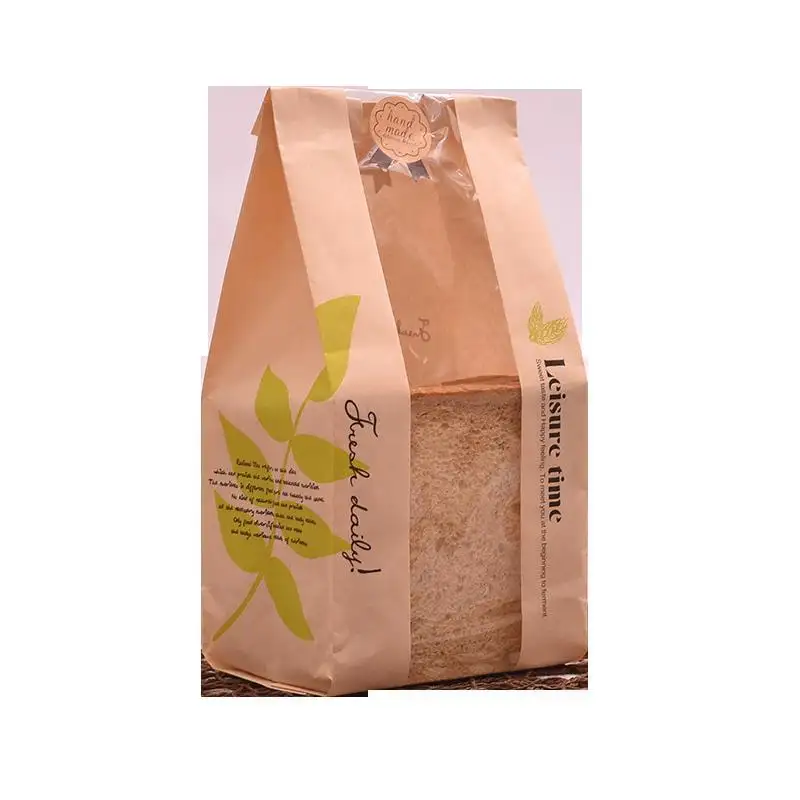 Baguette biodegradable para envolver alimentos, ventana de plástico transparente, bolsas de papel kraft para pan con tu propio logotipo
