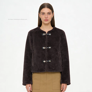Women's Faux Fur <b>Toggle</b> Closure - Cropped Coat Fashion - Product Image 4