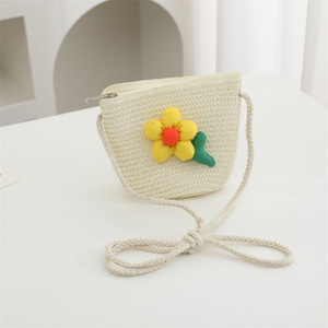 2025 Zomer Handgebreide Kindermeisjes Minimalistische Strooien Tas Ronde Lichte Meisjes Schoudertas Vakantie Reistas Handtas - Product Image 1