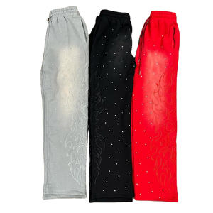 Pantalones extragrandes de algodón desgastado con logotipo personalizado del fabricante, pantalones acampanados para hombre con lavado ácido de peso pesado - Product Image 5