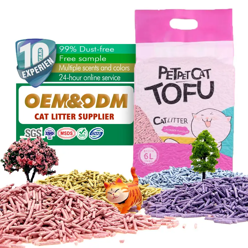 Arena para gatos de tofu Mineral 100%, absorbente de olores, sin químicos, súper absorbente de agua, arena para gatos de tofu