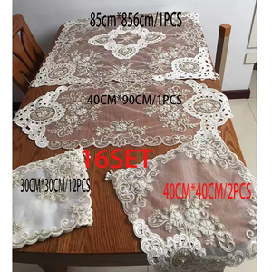 Juego de Decoración de Mesa <span class=keywords><strong>con</strong></span> Encaje de Cuentas, 16 Piezas, Camino de Mesa, Manteles Individuales y Posavasos para Bodas, Hoteles, Comedores y Decoración del Hogar - Product Image 4
