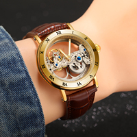Montre mécanique vintage Golden Bridge, squelette automatique pour homme, bracelet en cuir véritable de luxe, mouvement gravé, aiguilles lumineuses