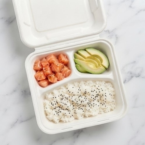 Boîte à clapet écologique 9x9 à 3 compartiments en bagasse de canne à sucre biodégradable, emballage alimentaire compostable pour plats à emporter - Product Image 5