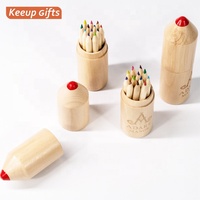 Pas cher Personnalisé Écologique de Noël enfants cadeaux produits Bois Naturel tube emballé logo personnalisé Crayons De Couleur
