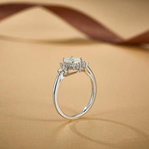 Perhiasan halus tanpa tarif cincin pertunangan pernikahan wanita cincin pertunangan bunga perak murni 925 Band Moissanite VVS potongan zamrud - Product Image 5