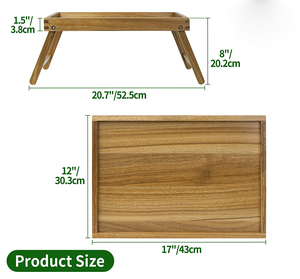 Acacia GIƯỜNG GỖ ăn sáng Khay bảng với có thể gập lại cho <span class=keywords><strong>sofa</strong></span> gấp phục vụ máy tính xách tay giường Bảng thực phẩm di động Snack Platter - Product Image 5