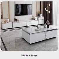 Nouvelle table basse de luxe haut de gamme avec meuble TV intégré, espace de rangement, style moderne et simple, pour petit appartement, salon, plateau en marbre