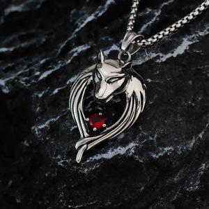 yunnique Stainless Steel Wolf Head Pendant <b>Necklace</b> With Red Zirconia For Men Hip Hop Style Gift Jewelry - Product Image 1