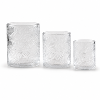 Vente en gros de porte-bougie en verre transparent avec texture de feuille en relief, trois tailles, pour la décoration de table de mariage et centre de table pour la maison