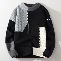 Chandails Tricotés Homme Automne Mode Patchwork Col Rond Pulls Décontractés Vêtements Masculins