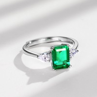 Bague de fiançailles de luxe en argent sterling 925 avec émeraude de laboratoire de 2,88 carats, or blanc, trois pierres, pour femme