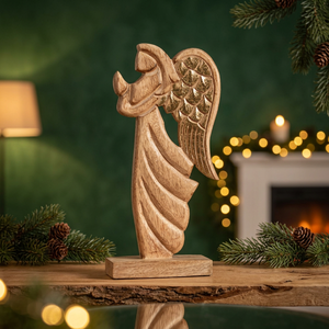 Sculpture d'ange en bois faite à la main, centre de table rustique, décoration de Noël pour table basse de ferme - Product Image 5