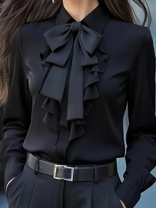 2026 New Autumn Solid Color <b>Satin</b> Loose Long Cute Women's Shirt S-XXL Ruffle Edge Fashion <b>Blouse</b> for Women - Product Image 6