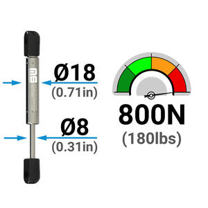 Amortiguador de gas a prueba de herrumbre 433mm 17,04in AISI316L puntales de cilindro para yates 10mm .39in copas de bola extremo resistente a la corrosión hecho turco - Product Image 3