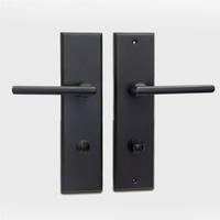 Poignée de porte en alliage de zinc avec plaque longue, système de verrouillage moderne pour portes en bois, pour une entrée sécurisée et une confidentialité accrue.