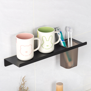 Estante de almacenamiento colgante de Metal montado en la pared del baño, estantes flotantes de pared con taza para cepillo de dientes - Product Image 1