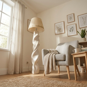 Minimalist Twist Sculptural Floor Lamp Wabi Sabi Cream Texture <b>Standing</b> Lamp Lace Trim Pleated Shade Home Decor Light - Product Image 5