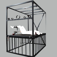 Lit de cage BDSM professionnel pour couples, structure robuste en acier au carbone avec chaînes et dispositifs de retenue