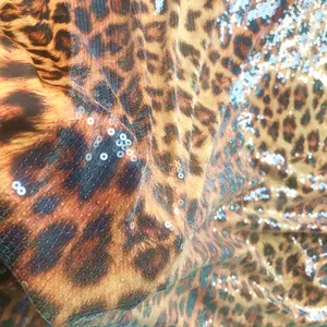 New Arrival Stretch Filament Yarn Fabric Animal Leopard Print 5MM Sequin Embroider Fabric For Garment