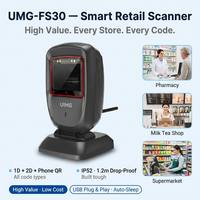 Lecteur de codes-barres QR 1D 2D mains libres USB FS30, directement de l'usine, pour les magasins de cosmétiques et les paiements mobiles