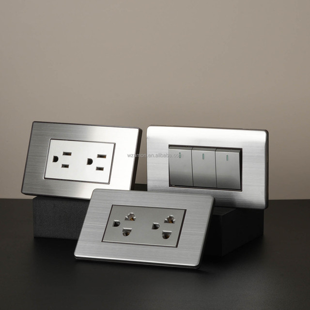 American Duplex Stainless Steel Metal Socket Outlet House Power Light Electric Electrical Wall Switches and Socket Plates