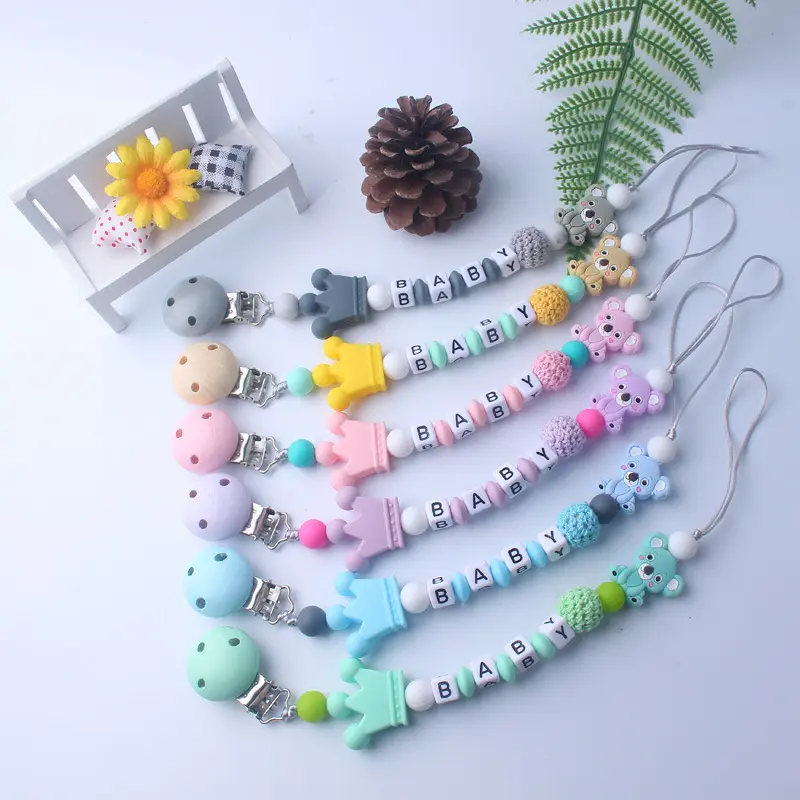 BPA Free Non-Toxic Silicone Bead bracelet baby pacifier holder silicone baby dummies clips