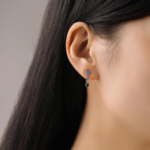 Pendientes colgantes de plata de ley S925 con circonitas personalizables en cobre, con gemas de circonita rosa, azul y verde para mujer - Product Image 5