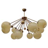 Style Mid-Century Laiton bruni et 12 sphères en verre de Murano Grand lustre Spoutnik pour la décoration de la maison Salon