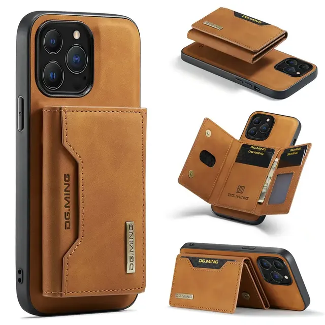 Multi Card Bag Holder Magnetic Phone Case for iPhone 15 14 Pro Max 13 12 Detachable Cellphone Cover Wallet Leather Case