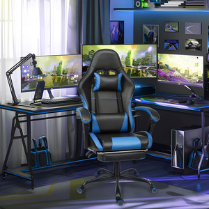 Chaise de jeu ergonomique de confort premium, bleue, pivotante, professionnelle, personnalisée, moderne, en cuir, siège de joueur PC avec inclinaison en apesanteur - Product Image 4