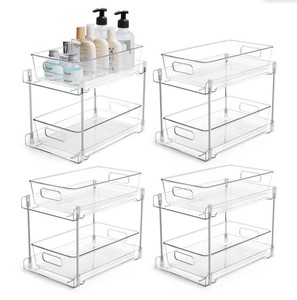 Hot Sale 2-Tier Multifunctional Clear Plastic <strong>Sink</strong> Organizers PET Kitchen Cabinet <strong>Drawers</strong> Bins for Food Storage Double <strong>Pullout</strong> - Product Image 5