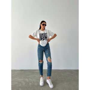 เสื้อยืดพิมพ์ลายพื้นฐานสำหรับผู้หญิง แขนสั้น ผ้าเจอร์ซีย์ ระบายอากาศได้ดี น้ำหนัก 220 กรัม สีขาว ลายม้าลาย - Product Image 1