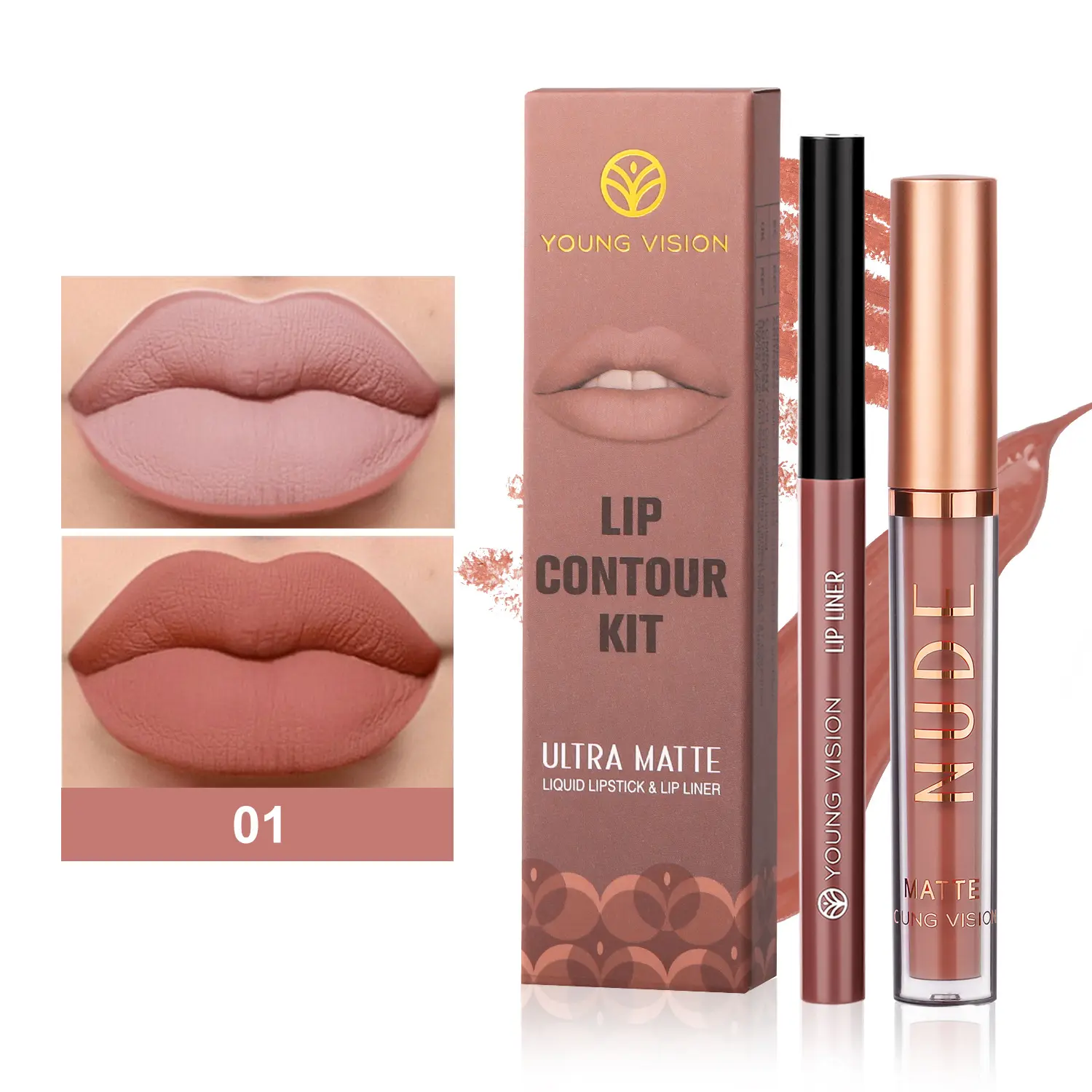 Vente en gros de plusieurs couleurs disponibles Brillant à lèvres portable et pratique Lip Liner 2 Sticks Set