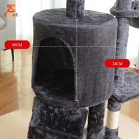 Arbre à chat grand format moderne avec maisonnette, plateforme de saut et poteau en sisal sur support en bois