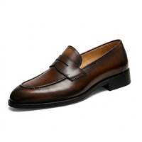 DL011 Mocassins Penny Marron Foncé pour Hommes en Cuir Véritable à Enfiler Chaussures Plates Décontractées pour le Bureau et le Quotidien