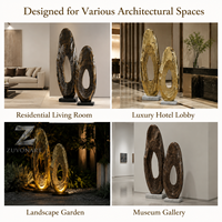 Sculpture ovale abstraite en aluminium, artisanat métallique fait main, finition antique, art moderne, décoration pour hall d'hôtel et jardin, durable, directement de l'usine