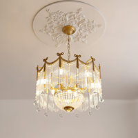 Lustre vintage français en cristal doré avec pompons, suspension de luxe à perles rondes, lampe élégante à cadre en laiton pour salon, salle à manger, chambre à coucher