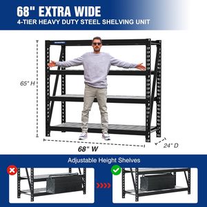 Estantería de Acero Aleado de 4 Niveles para Garaje de 68 Pulgadas, Capacidad de 7200 Libras, Estantes Ajustables de Alta Resistencia, Estantería Industrial - Product Image 2