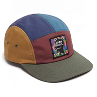 Casquette de camping vintage colorblock à 5 panneaux avec patch graphique abstrait, visière plate, boucle réglable, streetwear décontracté unisexe