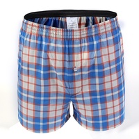 Caleçons Homme 100% Coton Tissés à Carreaux Rayés Amples avec Taille Élastique