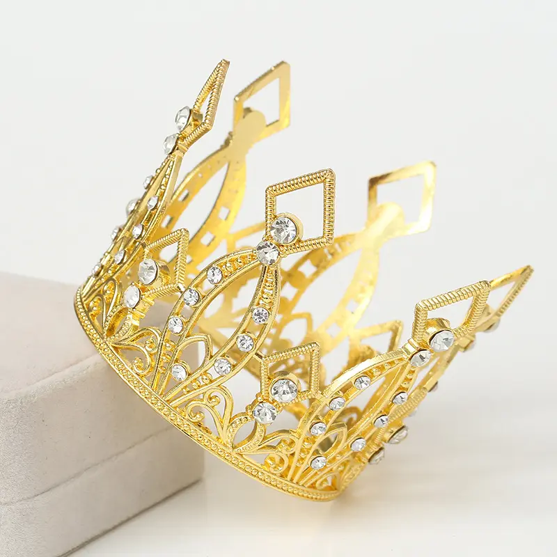 Groothandel Goud Kinderen Crystal Kings Tiara Optocht Decoratieve Cake Mini Ronde Kids Kroon Voor Meisjes Verjaardag